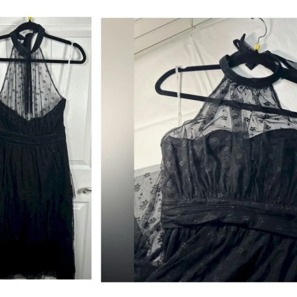 Lulus Positively Precious Black Mesh Halter Midi Dress Size M NWOT - Picture 8 of 11